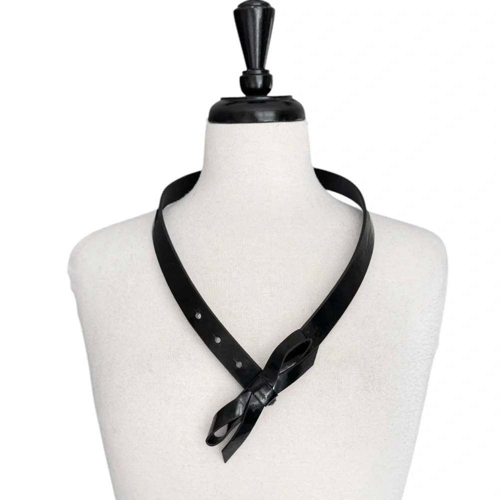 Lafayette 148 Genuine Leather Skinny Bow Belt Black
